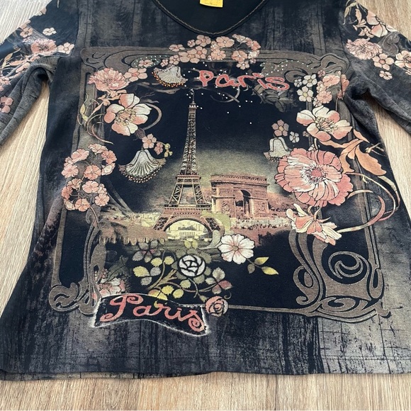 Y2K Vintage Tee Women’s Medium Graphic Embellished 3/4 Sleeves Fairy Grunge Goth - Picture 4 of 9